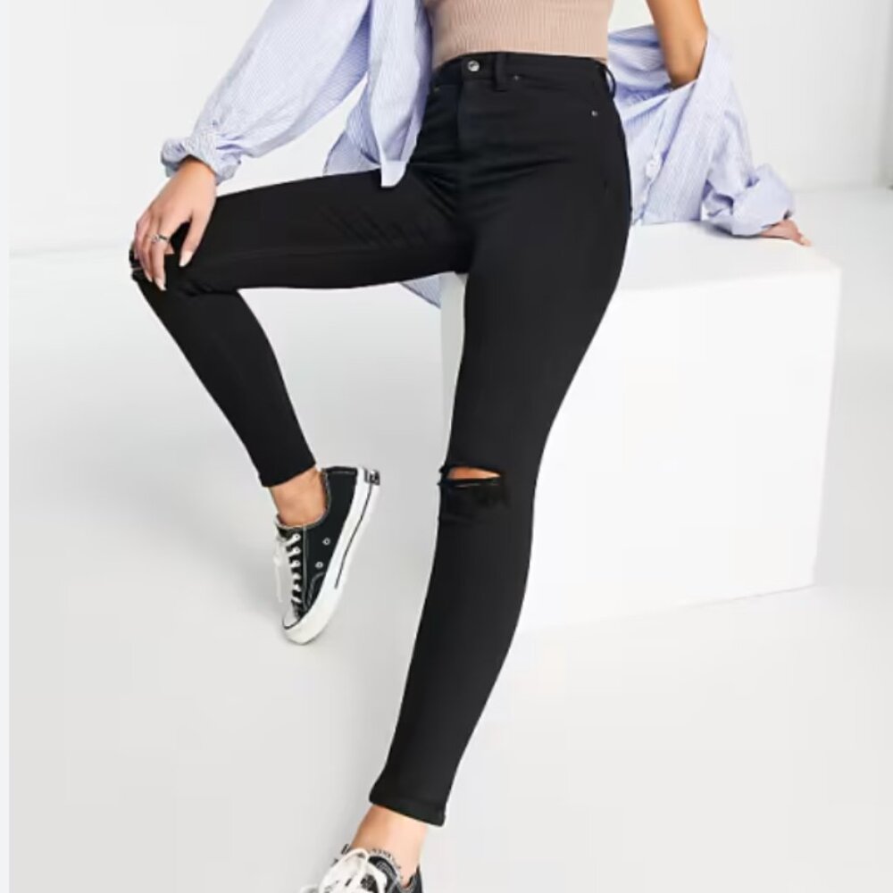 Topshop Jamie High Waisted Black Ripped Skinny Jeans
